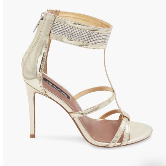 BCBGMaxAzria Shimmering Gold Strappy Heels - Picture 3 of 5